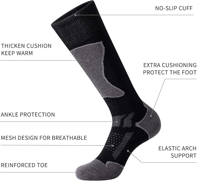 CS CELERSPORT 2/3/4 Pack Ski Socks for Men and Women Skiing, Snowboarding, Winter Performance Socks