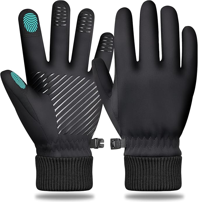 Winter Waterproof Gloves for Women: Water Proof Touch Screen Gloves for Men Running Hiking, Cold Weather Touchscreen Gloves for Phone Texting, Warm Snow Water Resistant Thermal Gloves Black