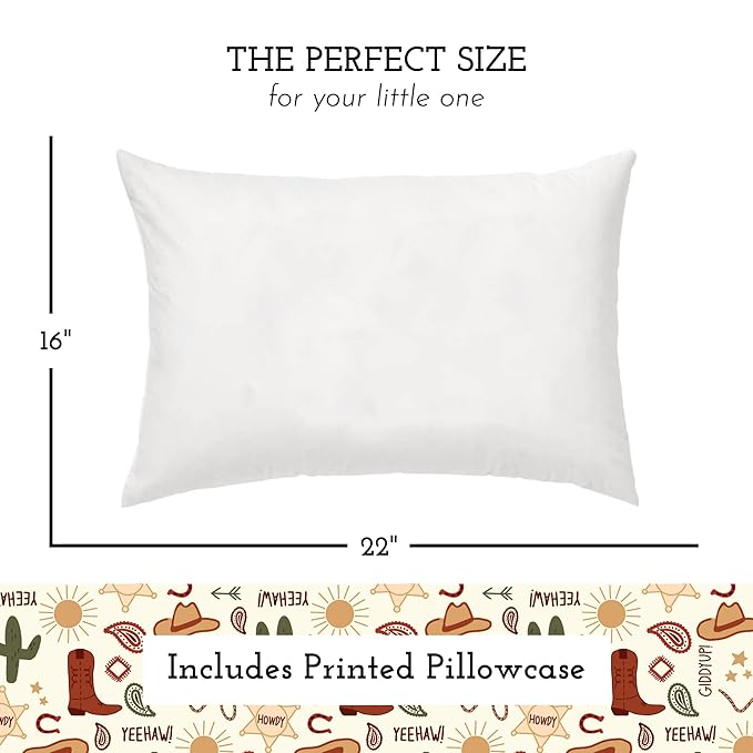Little Sleepy Head Youth Pillow with Pillowcase 16x22 - Soft Jumbo Toddler & Hypoallergenic Kids Travel Pillow - Perfect for Sleeping (Giddyup)
