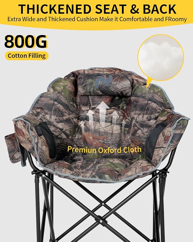 NAIZEA Heated Camping Chair, Oversized Heated Folding Outdoor Chair for Adults with 3 Heat Levels, Portable Foldable Patio Lounge Chair for Sports Outdoors Camp, Battery NOT Included