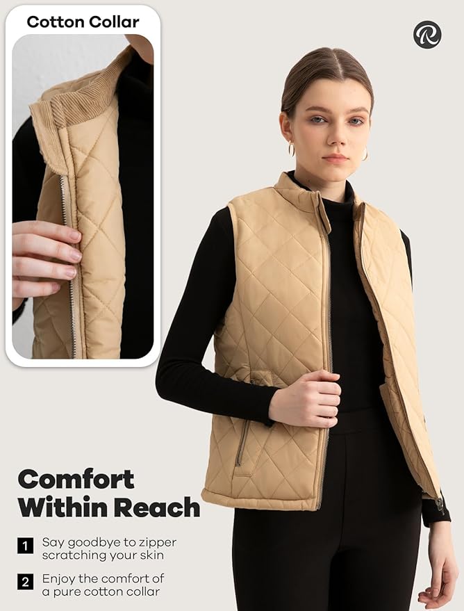 Women's Vest, Quilted Puffer Water-Resistant Zip With Pockets