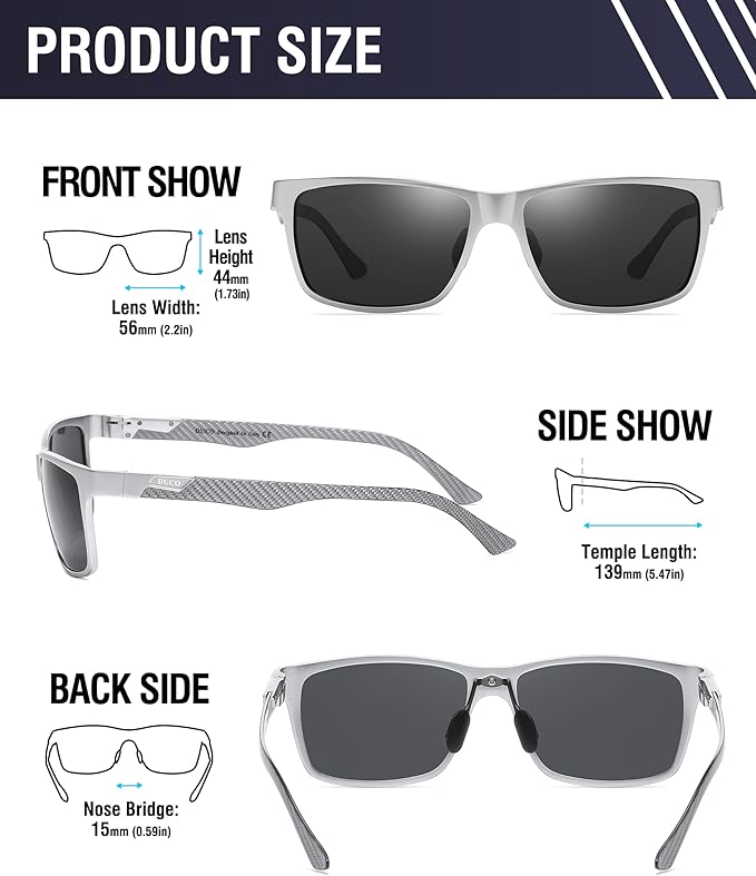 DUCO Mens Sunglasses Polarized Rectangle Sunglass for Men Lightweight Carbon Fiber UV400 Protection 8206