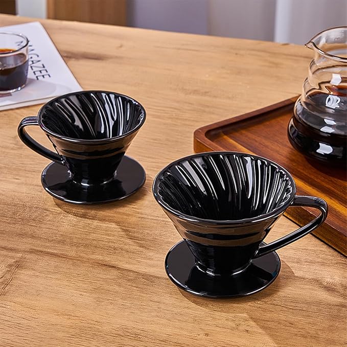 Pour Over Coffee Maker, Single Cup Coffee Dripper, Manual Porcelain Slow Brewing Accessories for Travel, Camping, Office, Home, Cafe, Coffee Gifts (Black, Large)