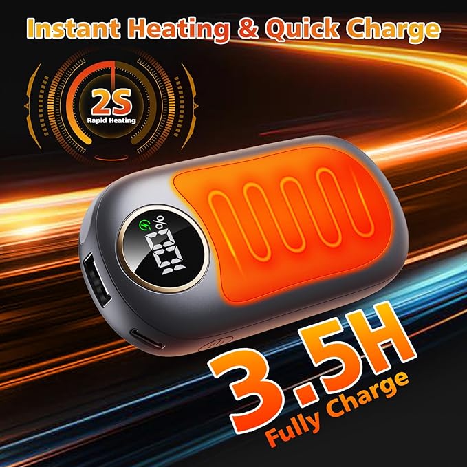 Hand Warmers Rechargeable 2 Pack, Dual Sided Electric Hand Warmer, 20Hrs Warmth, 8 Heating Mode, Portable Charging Pocket Heater for Men, Women, Raynauds, Camp, Hunting, Golf