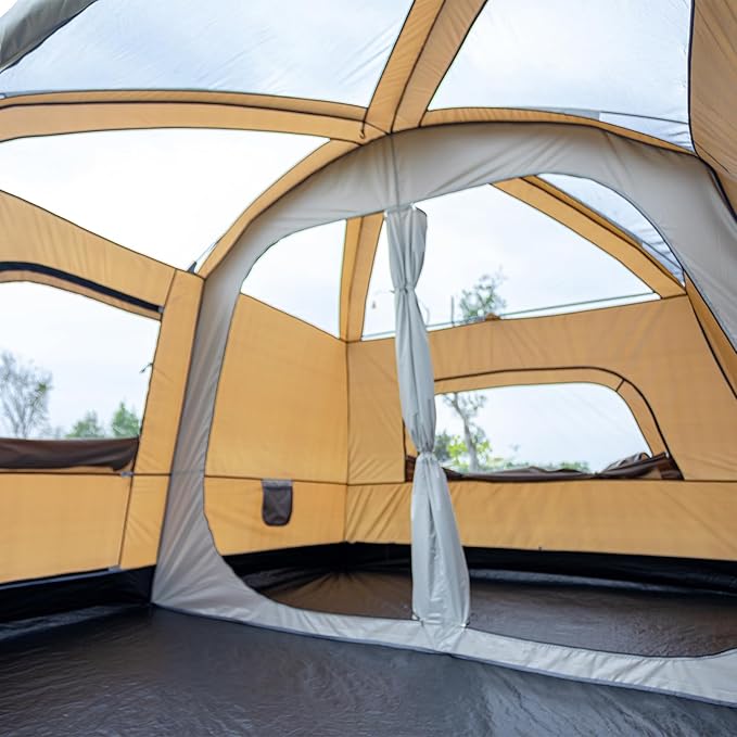4-6 Person Family Camping Tent, 2 Rooms Living Room Design with Mesh Roof, 150D Waterproof Oxford Fabric, Full-Rainfly Easy Setup Portable Tent for Outdoor