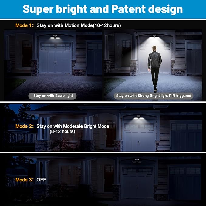 Sunvivo Motion Solar Lights Outdoor,Ground Path Lights or Wall Floodlight,Stay On or Motion Sensor Mode,Dusk to Dawn Security Light,Cordless,360° rotatable Spotlights for Path Yard Driveway,4-Pack