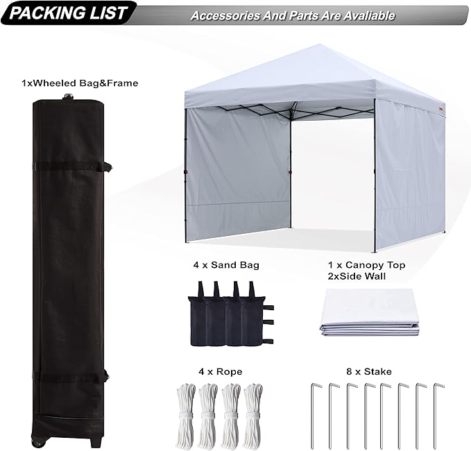 ABCCANOPY Easy Pop up Canopy Tent with 2 Sidewalls for Outdoor Sun Blocking or Rain Protection,10x10, White