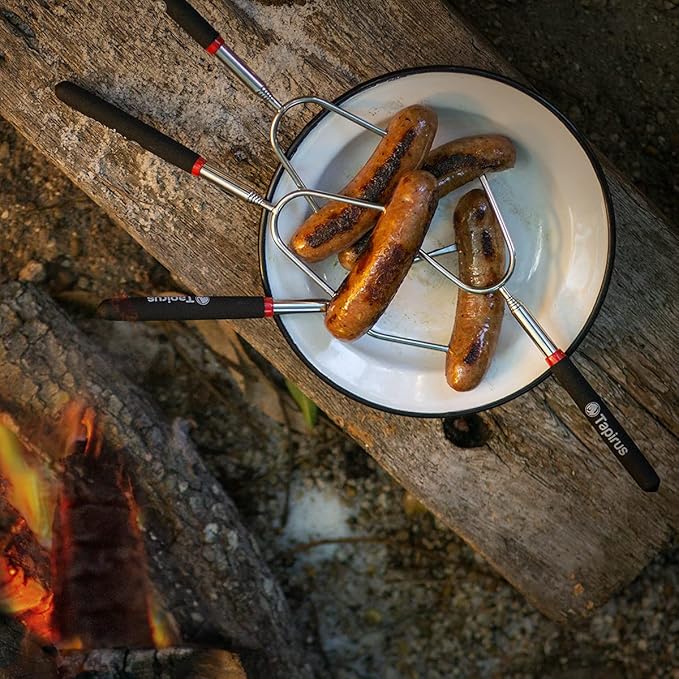 Tapirus Marshmallow Roasting Sticks | Set of 4 Extra Long Retractable Campfire Sticks | Protect Kids with Insulated Handles | Extendable Smore & Hot Dog Skewers | Heavy Duty Metal Camping Accessory