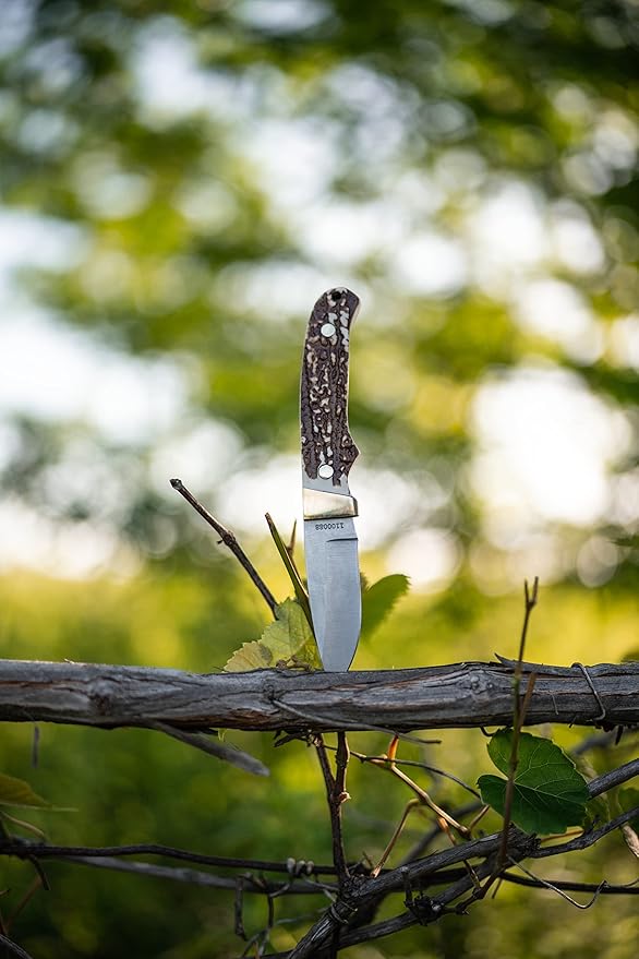 Uncle Henry PH2N Next Gen Mini Pro Hunter 6.75in High Carbon S.S. Full Tang Fixed Blade Knife with a 2.8in Blade and Staglon Handle for Outdoor Survival, Camping and Hunting, White/Brown