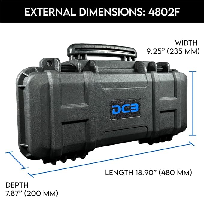 DCB Cases - Element 4802F | 19 x 9 x 8 Ext Dim | IP67 Waterproof | Pluck Foam Insert | Foldable Handle | Pressure Control Valve | Resin-Reinforced Injection Molded Plastic | 2 Latch Lid Close