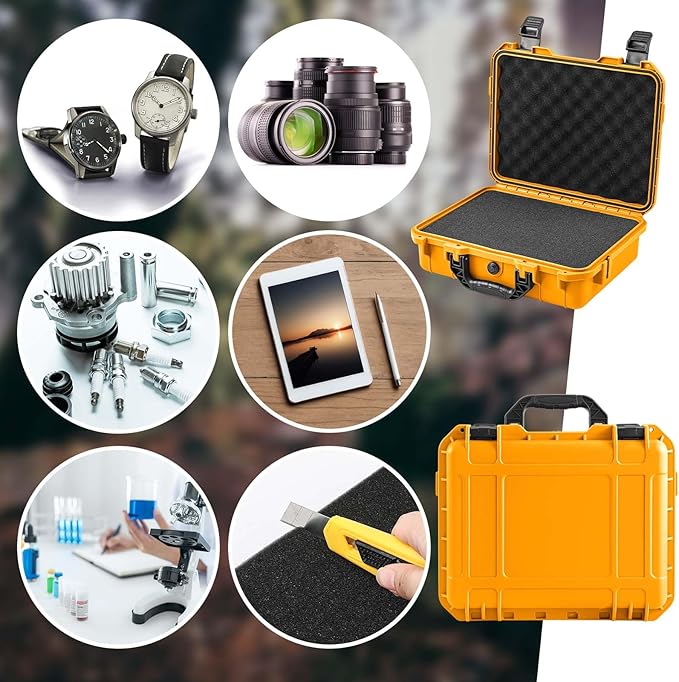 16.3 x 12.4 x 6.5 Inch Waterproof Hard Case with DIY Customizable Foam Insert Portable Protective Case with Knife for Camera Drones Equipments Tools Test Instruments (Yellow)