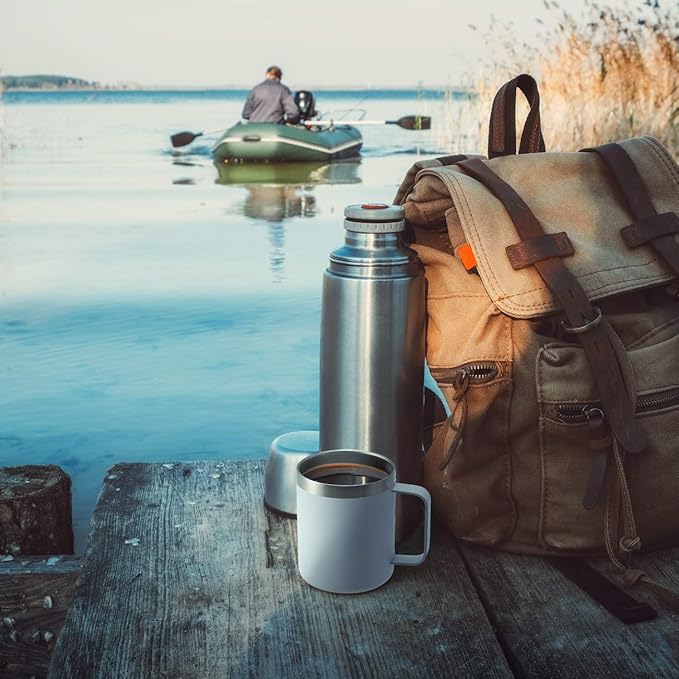 ALOUFEA 12oz Stainless Steel Insulated Coffee Mug with Handle, Double Wall Vacuum Tumbler Cup with Fliping Lid, Army Green, 2 Pack