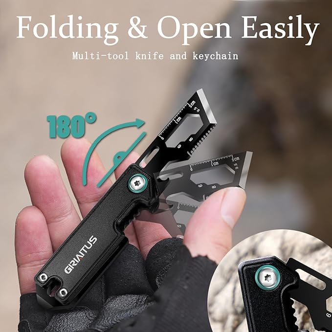 EDC Multi Tool Small Pocket Knife with Bottle Opener Box Cutter Wrench and Pry Tool, 6 IN 1 Folding Multitool Keychain Knife Gadget Lightweight Safety Locking, Gift for Men, Camping, Hiking, Office