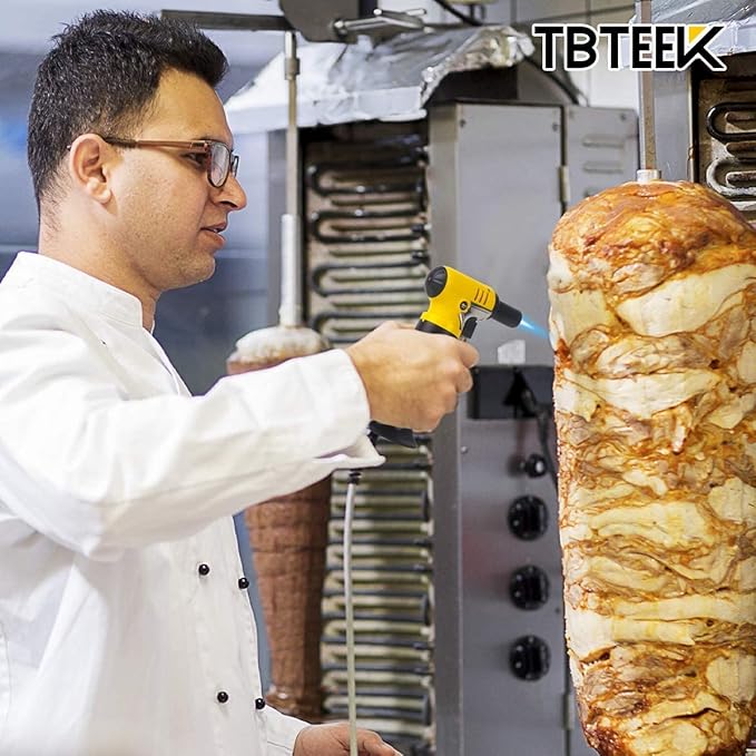 TBTeek Butane Torch with Fuel Gauge T907, One-hand Operation Kitchen Torch Lighter with Adjustable Flame for BBQ, Baking, Brulee Creme, Crafts and Soldering, 2 Pack(Butane Not Included)