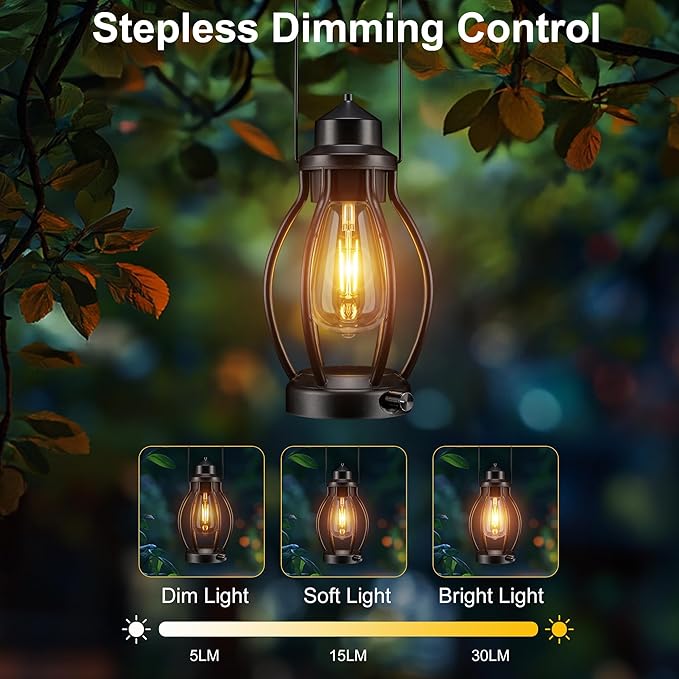 Rechargeable Outdoor Camping Lanterns 2Pack, Vintage Dimmable Hanging Outdoor Camping Lights with USB-C, Waterproof Table Lamps for Patio, Garden, Porch, Home Decorations