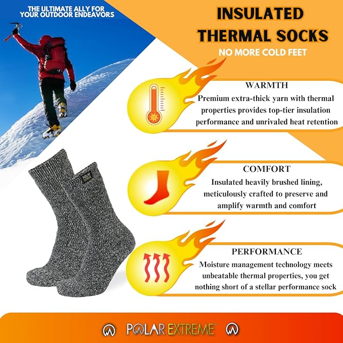 Thermal Hiking Socks – Cushioned, Insulated, Warm para Boots, Men & Women, One Size Fits Most 6-12, 2-Pack