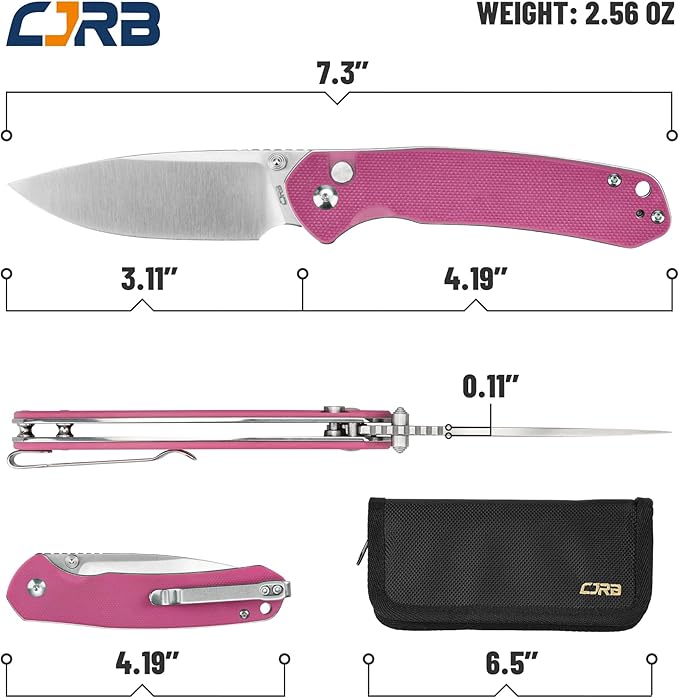 CJRB CUTLERY Pocket Knife Pyrite (J1925) EDC Small Folding Knife AR-RPM9 Steel Blade and G10 Handle Pink Outdoor for Women Men for Gifts