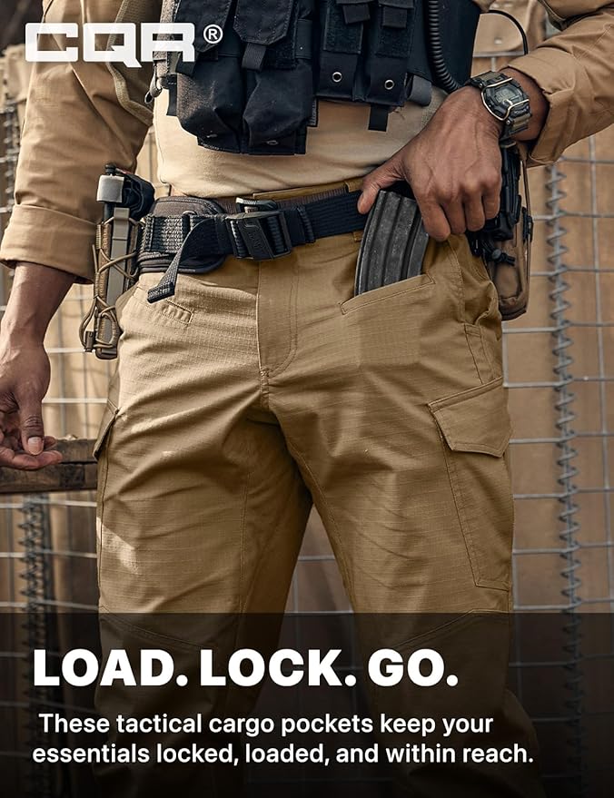 CQR Men's Flex Ripstop Tactical Pants, Water Resistant Stretch Cargo Pants, Lightweight EDC Hiking Work Pants