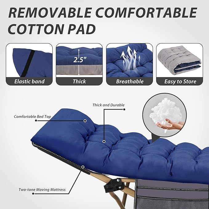 Folding Camping Cot for Sleeping, Portable Cots for Adults, Heavy Duty Cot Bed 550LBS(Max Load), Extra Wider Cots with Large Pocket for Outdoor, Office, Beach
