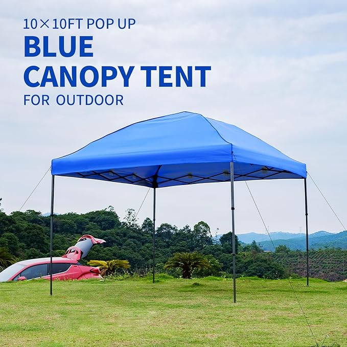 10x10 Pop Up Canopy Tent with 2 Sidewalls, Easy Up Canopy Outdoor Party Sun Shade Tent Portable Gazebo for Beach Camping Events with Carry Bag and 4 Sand Bags(Blue)