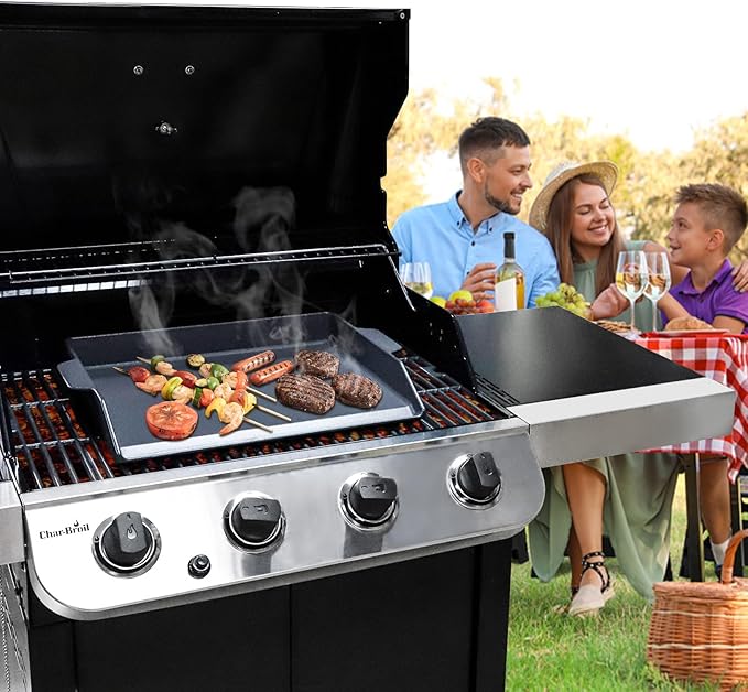 Criditpid Cast Iron Griddle for Gas Grill, Universal Flat Top Plate Cooking Griddle for Charcoal Grills/Gas Stoves, 18.6" x 14" BBQ Grill Griddle Plate Insert for Weber, Nexgrill, Charbroil, Camp Chef