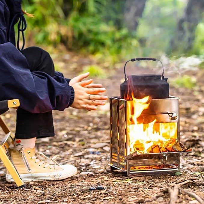 REDCAMP Wood Burning Folding Camp Stove Stainless Steel Grid, Portable Collapsible Backpacking Stove Survival Rocket Stove for Outdoor Tent Camping Hiking Picnic BBQ, Samll