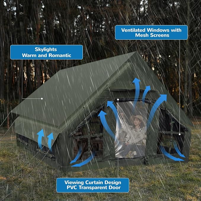 Inflatable Camping Tent with Pump, 4 Season Inflatable Tents for Camping, Inflatable House Tent Waterproof Easy Setup Glamping Tent