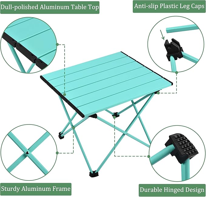Grope Portable Camping Table with Aluminum Table Top, Folding Beach Table Easy to Carry, Prefect for Outdoor, Picnic, BBQ, Cooking, Festival, Beach, Home (Sky Blue-L)
