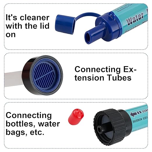 Water Filter Straw Kit Outdoor Portable Personal Water Filter Straw Water Purifier Survival Gear and Equipment for Hiking Camping Travel and Emergency Blue