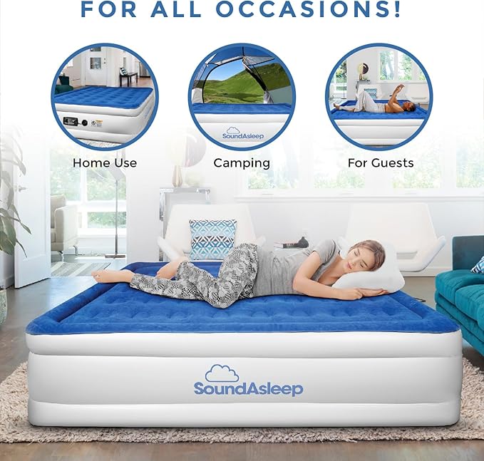 SoundAsleep Products Dream Series Luxury Air Mattress, ComfortCoil Technology, Built-in High Capacity Pump for Home, Camping- Double Height, Adjustable, Inflatable Blow Up, Portable (Twin Size)