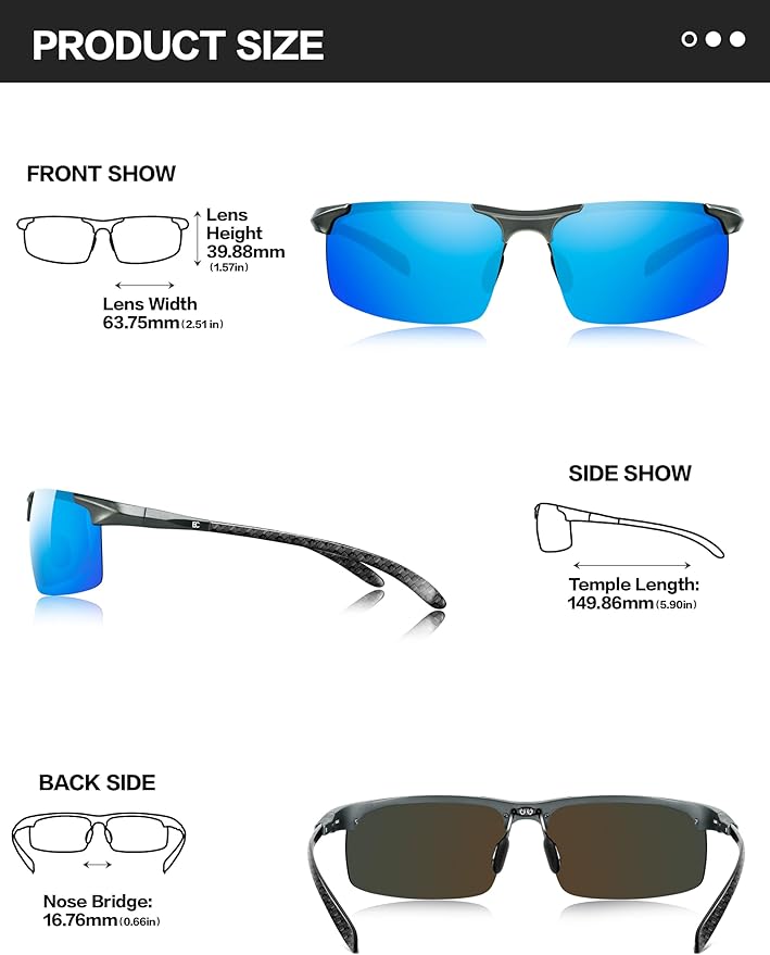 BIRCEN Polarized Carbon-Fiber Sunglasses for Men: Ultralight UV Protection Sun Glasses for Outdoor Sports Fishing Golf Hiking