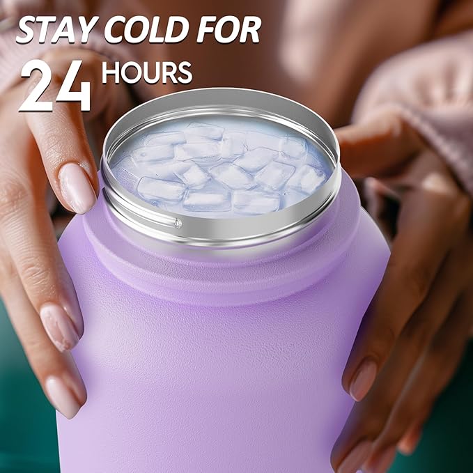 Navigate 40 oz Stainless Steel Insulated Water Bottle,Double Walled Leak Proof Keep Cold for 24 Hrs Hot for 12 Hrs,Wide Mouth Water Jug with Spout & Handle Lids,Purple