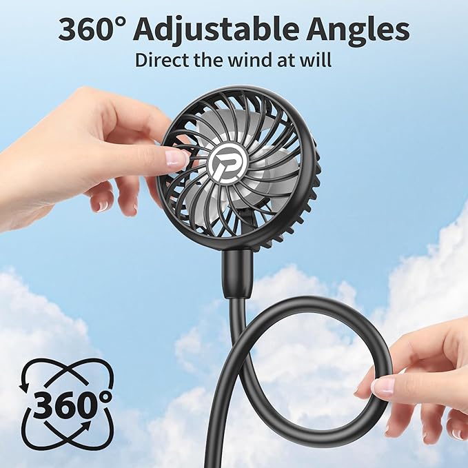 PANERGY Portable Neck Fan-Rechargeable Hand Free Personal Fan Mini Wearable Fan Battery Operated USB Fan for Women Kids Sport Work Travel