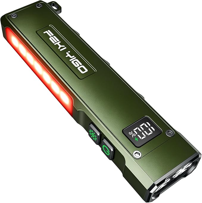 Feki Yigo G02 EDC Rechargeable Flat Flashlight 1800 Lumens White LED/UV/RGB Signaling Flashlights, Waterproof Magnetic Clip on Flashlight for Outdoor Home Emergencies, Camping Essentials(Green)