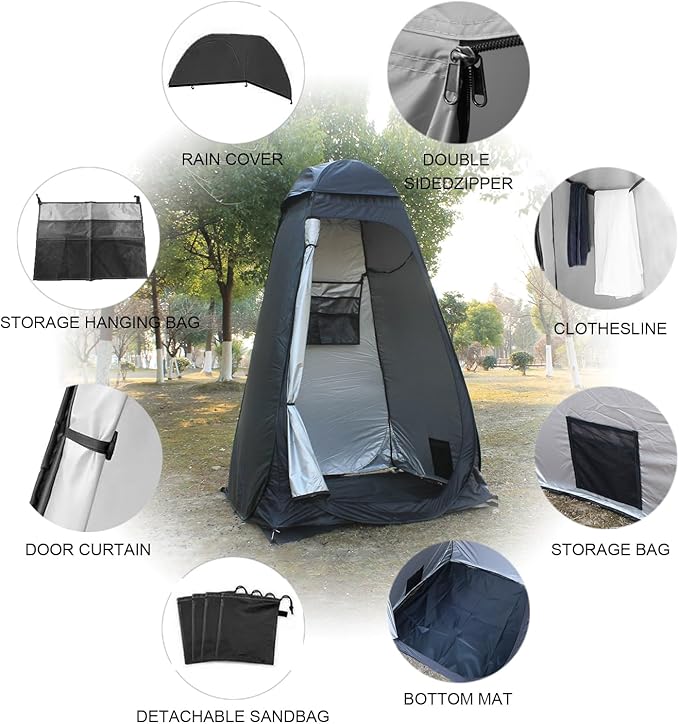 Pop Up Privacy Shower Tent with Carry Bag, Portable Outdoor Toilet Changing Dressing Room,Easy Set with rain shelter, Instant Dressing Bathroom for caming, Hiking, Fishing,UPF 50 & Waterproof,