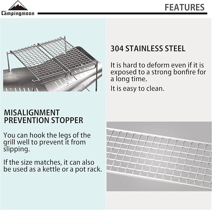CAMPINGMOON 304 Stainless Steel Cooking Grates for Camping Stove Grill Campfire Open Fire MTG-G,MTG-2G,MTG-JS,MTG-JL