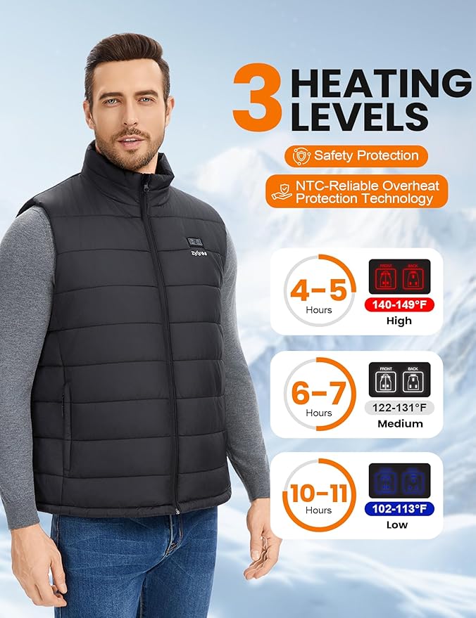Heated Vest for Men with 18400mAh 7.4V Battery, Rechargeable Electric Warming Vests, Lightweight Thermal Jacket