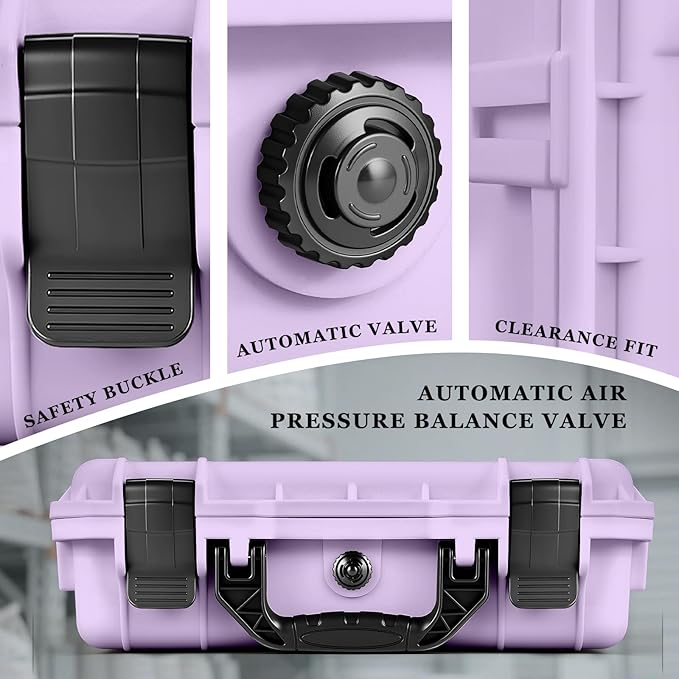 14.3 x 11.4 x 4.5 Inch Waterproof Hard Case with DIY Customizable Foam Insert Portable Protective Case with Knife for Camera Drones Equipments Tools Test Instruments (Purple)