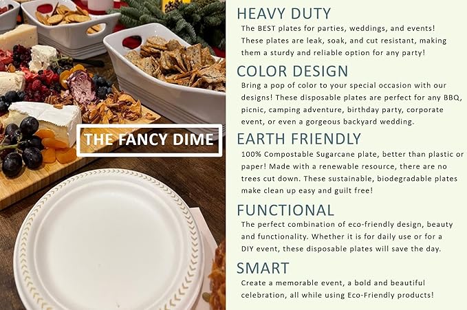 Disposable Paper Plate: Heavy Duty Elegant Eco-Friendly Compostable Paper Plates (50 Count), Tree Free Sugarcane Plate with Color Party Plate (7 inch Blue Dessert/Appetizer Plate)