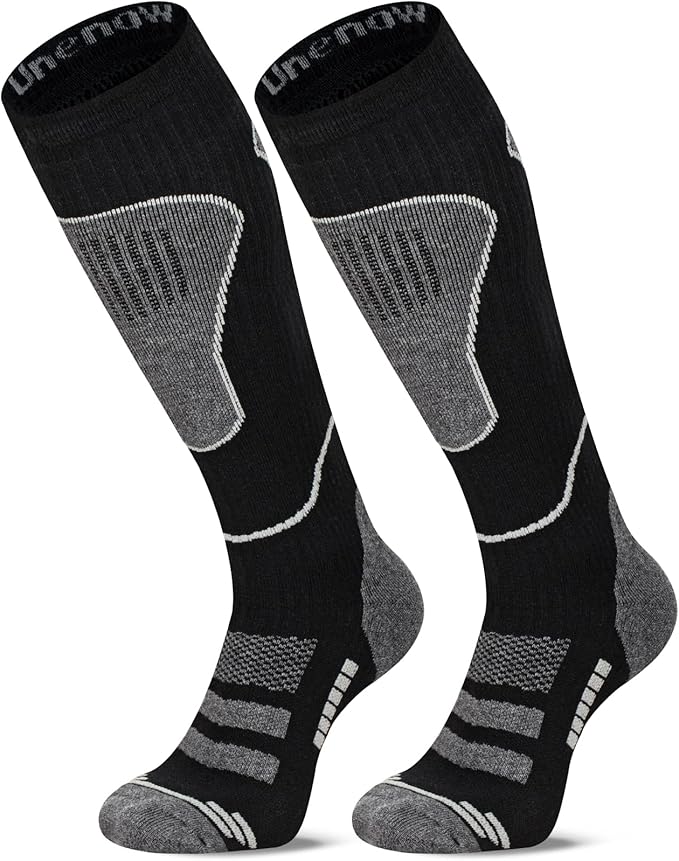 Merino Wool Ski Socks 2 Pairs, Thermal Knee High Warm Socks for Snowboarding, Hiking, Cold Weather, Snow, Hunting