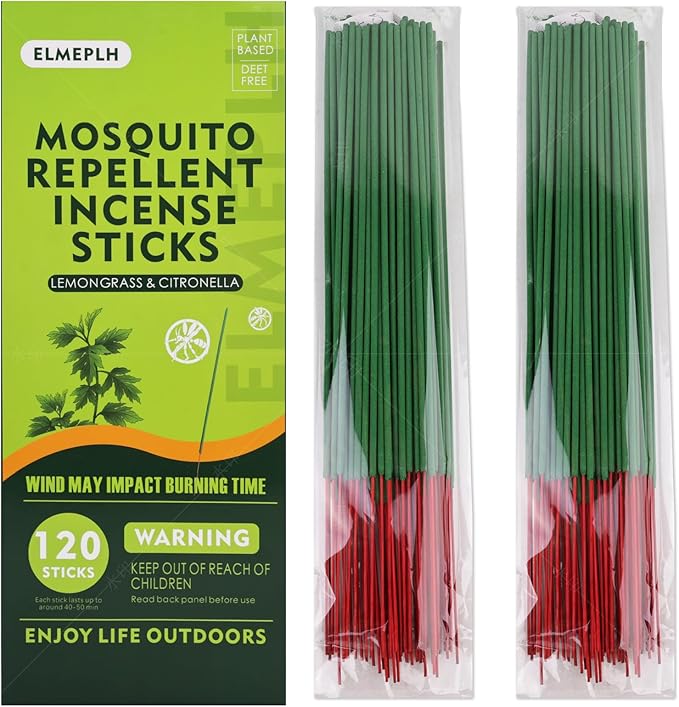 120 PCS Mosquito Repellent Incense Sticks Outdoor Patio - DEET Free - Lemongrass Oil - Natural Citronella Incense Sticks for Camping, Patio, Hiking,etc