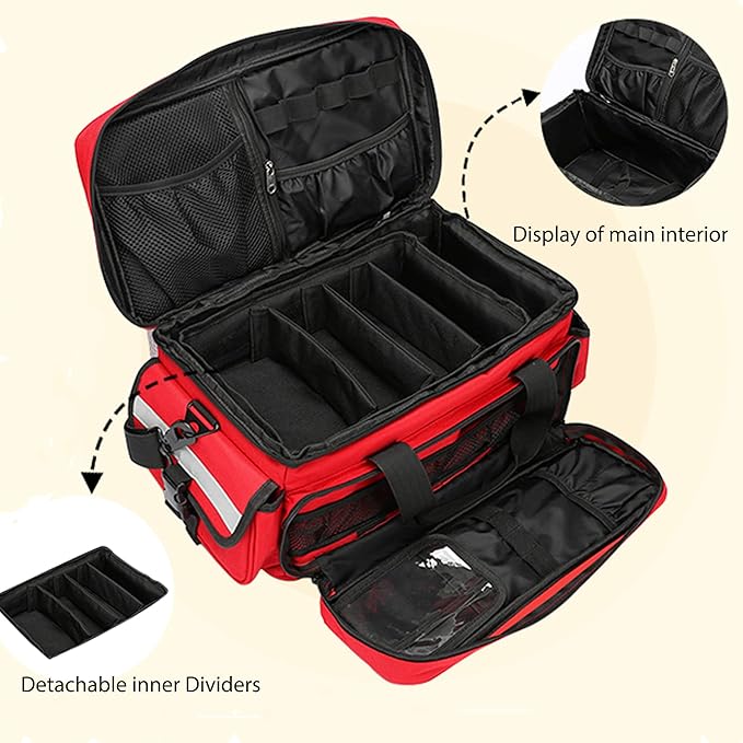 Medical Bag,First Aid Bag,First Responder Bag for Trauma,Emergency Medical Bag Organizer,Trauma Bag with Detachable Dividers for Nurses,Home Health Care, EMT(Bag Only)