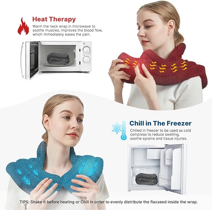 Neck Heating Pad Microwavable for Shoulders, Warmer Wrap Microwave Heating Pad for Neck and Shoulders for Pain Relief (Gray)