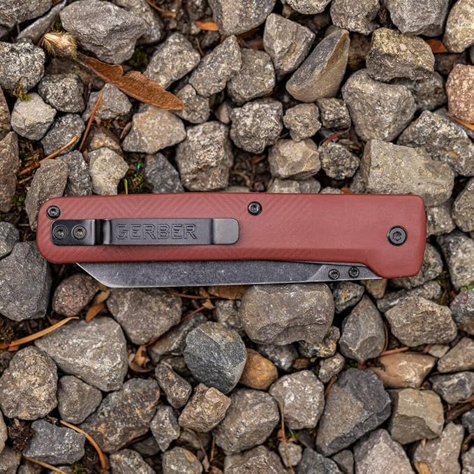 Gerber Gear Pledge Pocket Knife with Pocket Clip - 3.7" Full Panel Plain Edge Blade Folding Knife - EDC Gear and Equipment - Drab Red