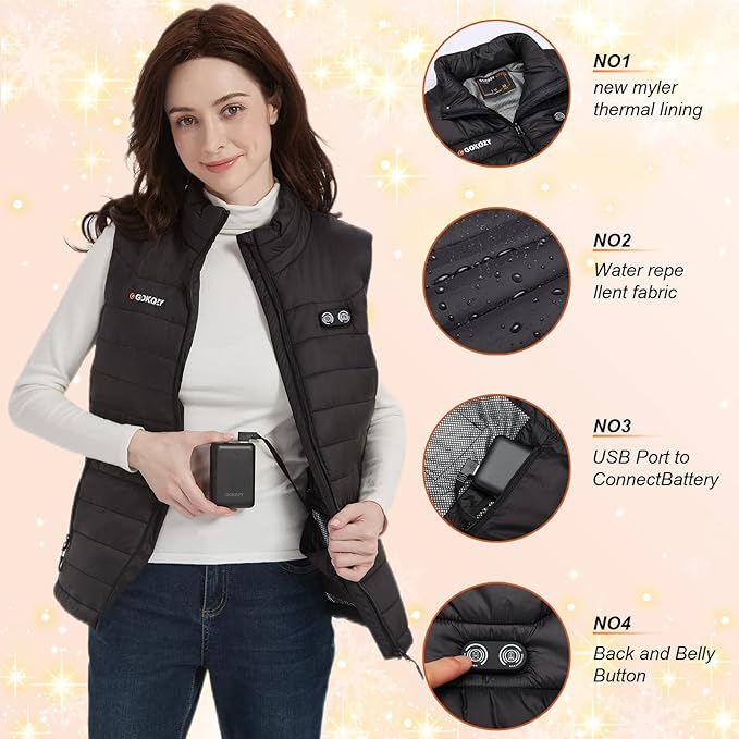 Heated Vest for Women with Battery Pack-Women's Lightweight Heating Vest Outer-wear