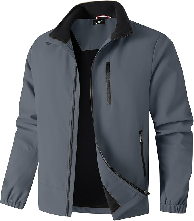 QTE Lightweight Jackets for Men Casual Windbreaker Stylish Light Fall Spring Golf Work Outdoors Business Stand Collar Coat