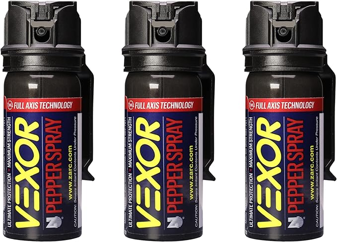 Vexor Pepper Spray Full Axis with Belt Clip for Self Defense — Maximum Police Strength, 20-Foot Range, Full Axis Capability, Flip Top Safety for Quick and Accurate Aim, Protection