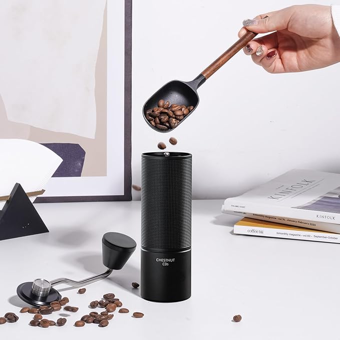 TIMEMORE Manual Coffee Grinder CNC Stainless Steel Burr Coffee Grinder with Capacity 20g Chestnut C3S Internal External Adjustable Setting, Double Bearing Positioning for Travel Camping, Home Black