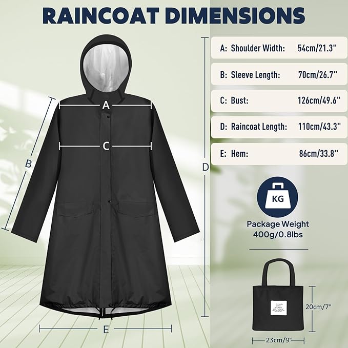 ANYOO Waterproof Rain Poncho Lightweight Reusable Hiking Hooded Coat Jacket for Outdoor Activities
