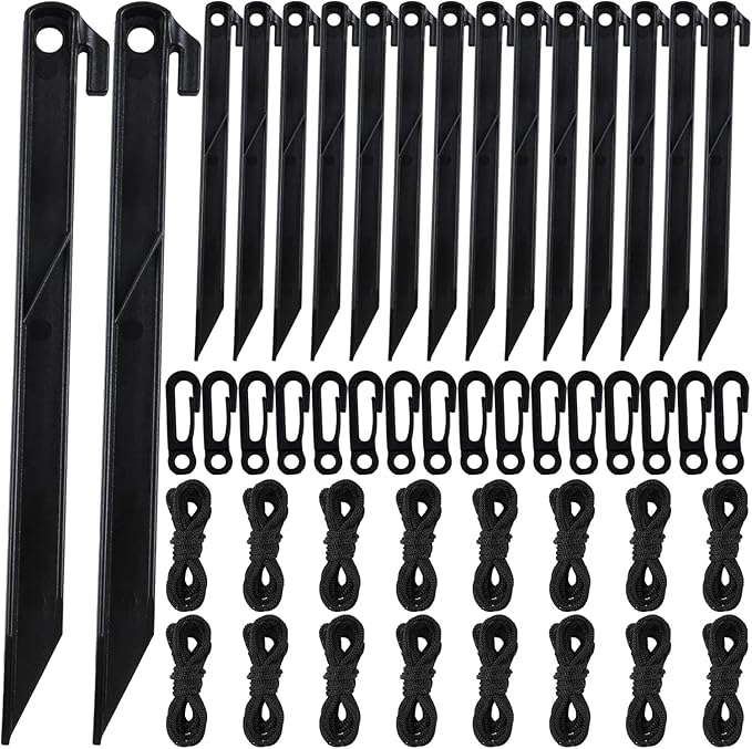 48 Pcs Inflatable Stakes, Plastic Ground Stakes Camping Tent Stake Inflatable Stake Fixing Inflatable Accessories with Hooks & Tethers for St Patricks Day Easter Outdoor Yard Party Garden Decor